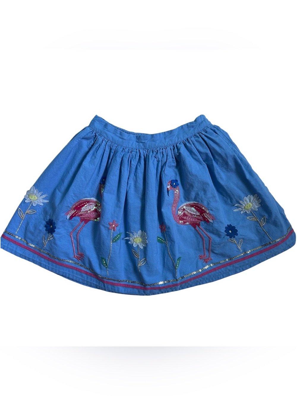 Monsoon Blue Skirt with Embroidered Flamingos and 3D Flowers